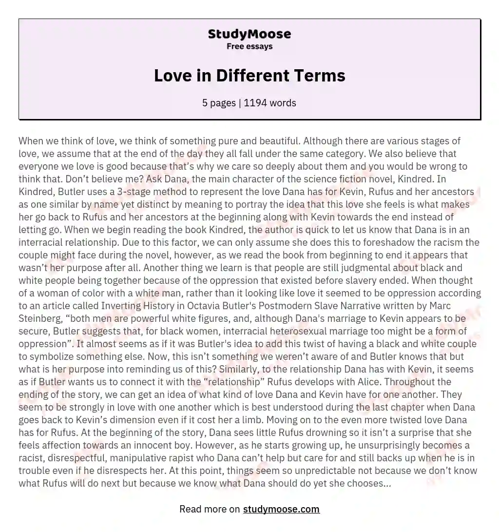 Love in Different Terms essay