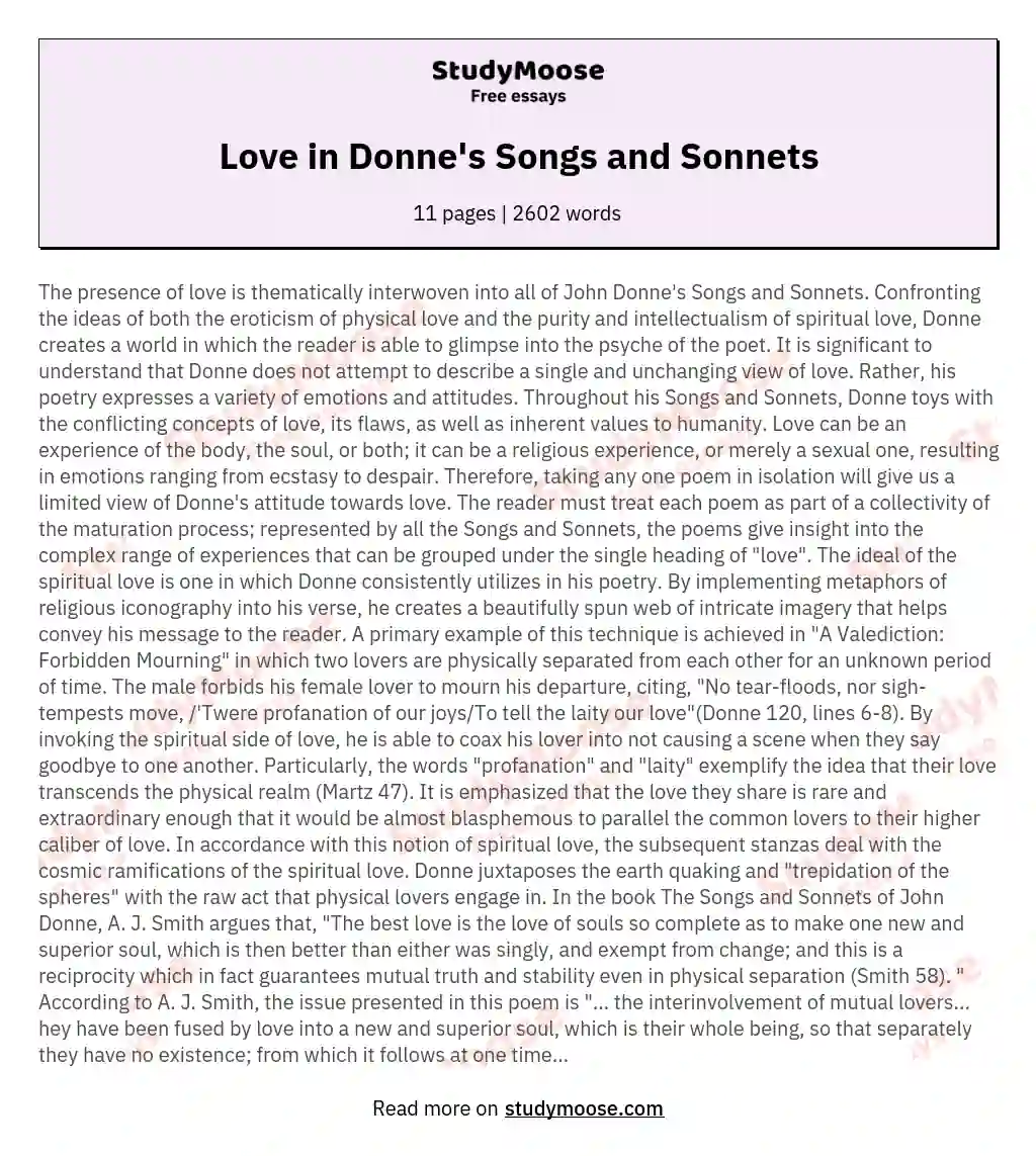Love in Donne's Songs and Sonnets essay