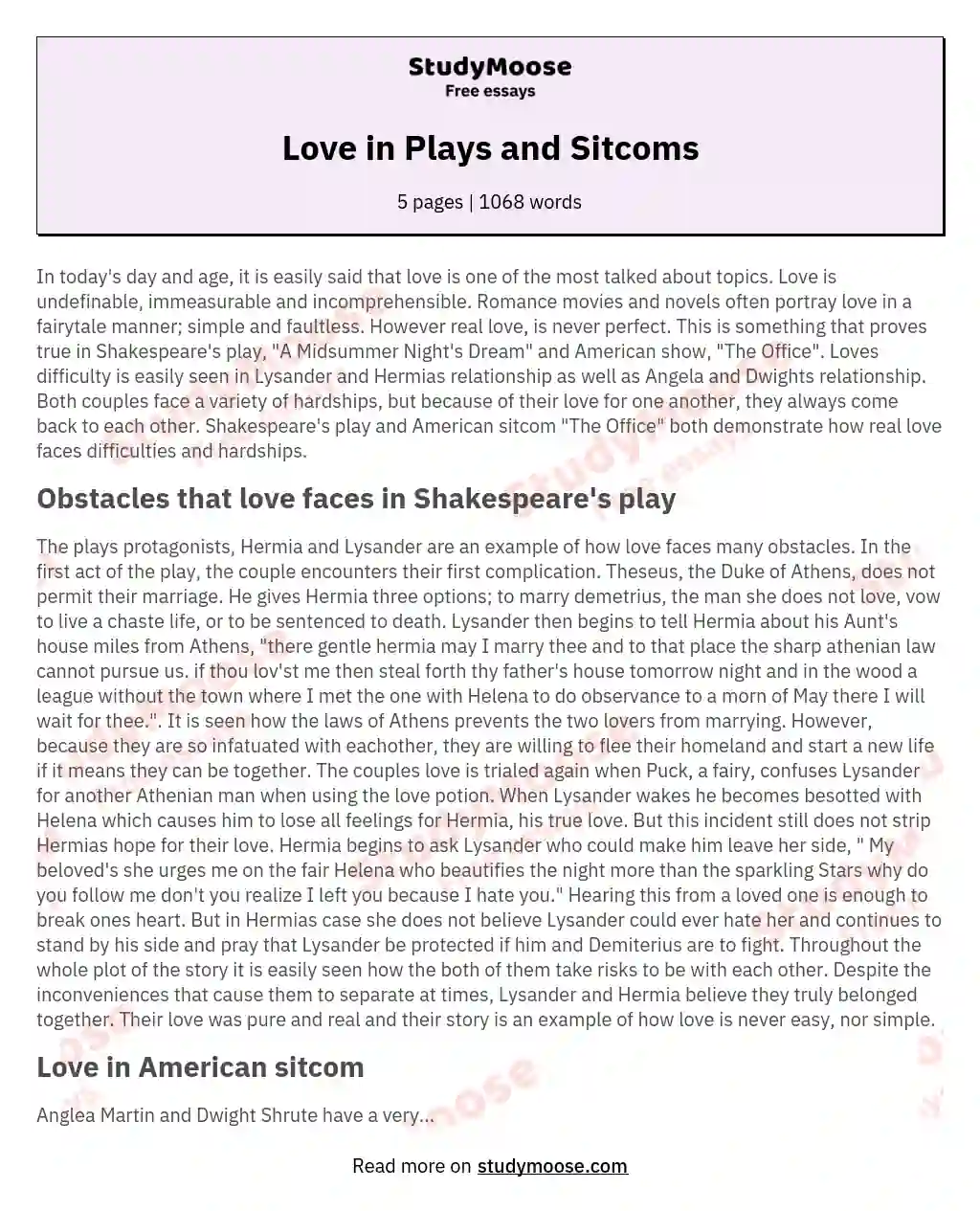 Love in Plays and Sitcoms essay
