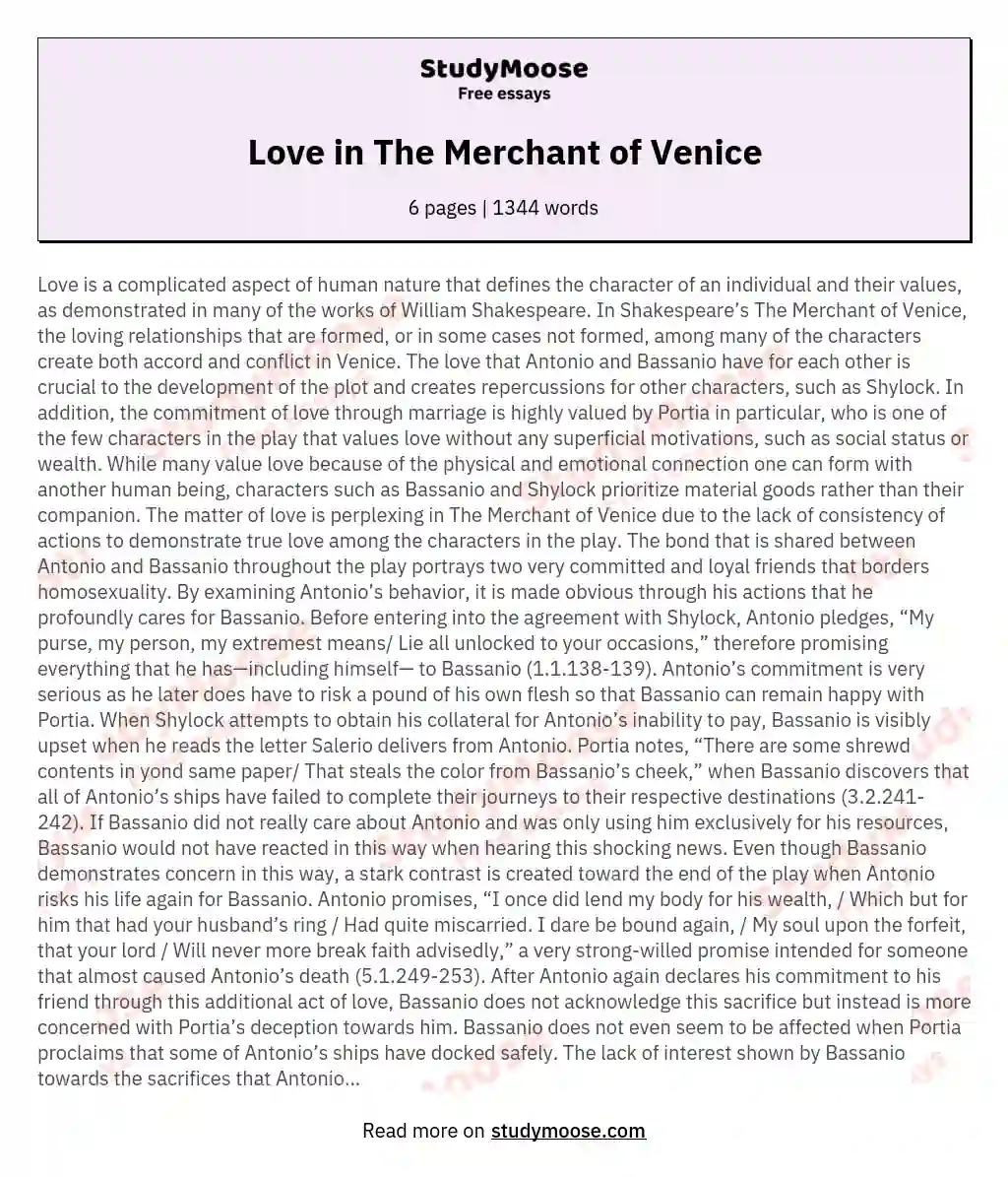 Love in The Merchant of Venice essay