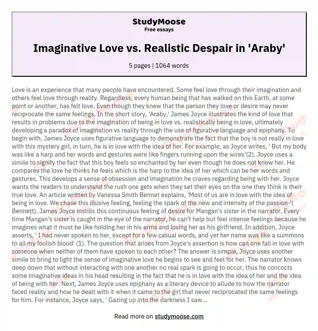 Imaginative Love vs. Realistic Despair in 'Araby' essay