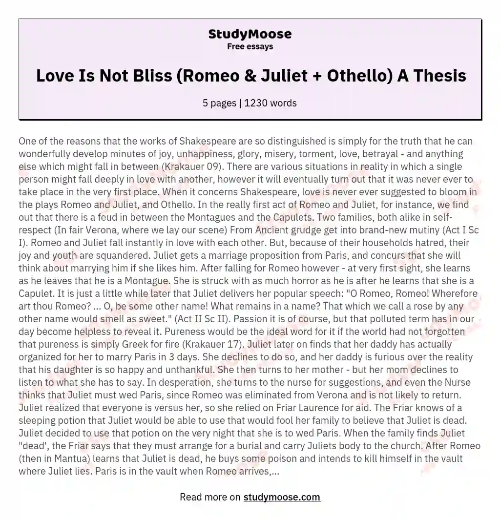 romeo and juliet thesis about love