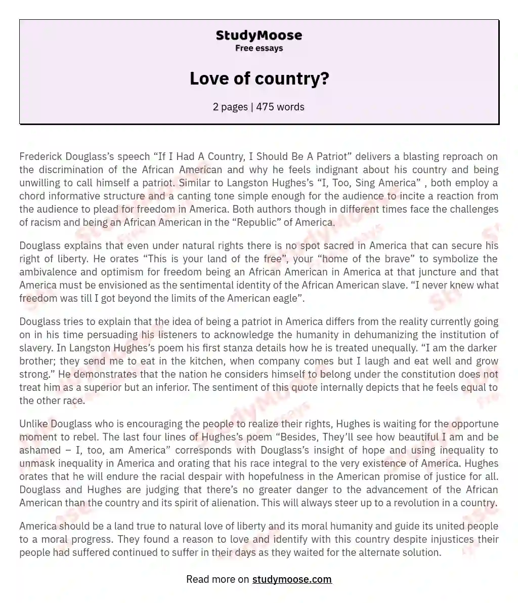 essay about loving country