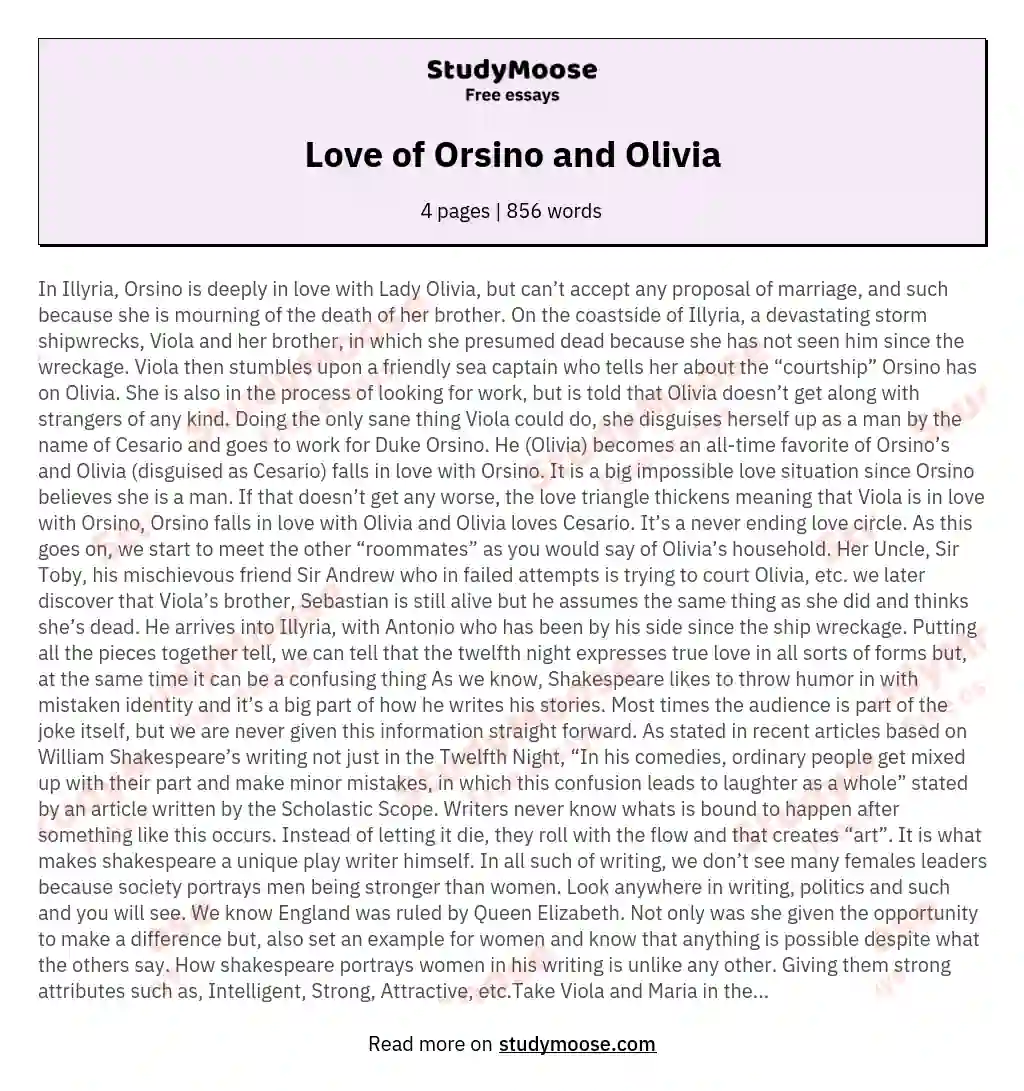Love of Orsino and Olivia essay
