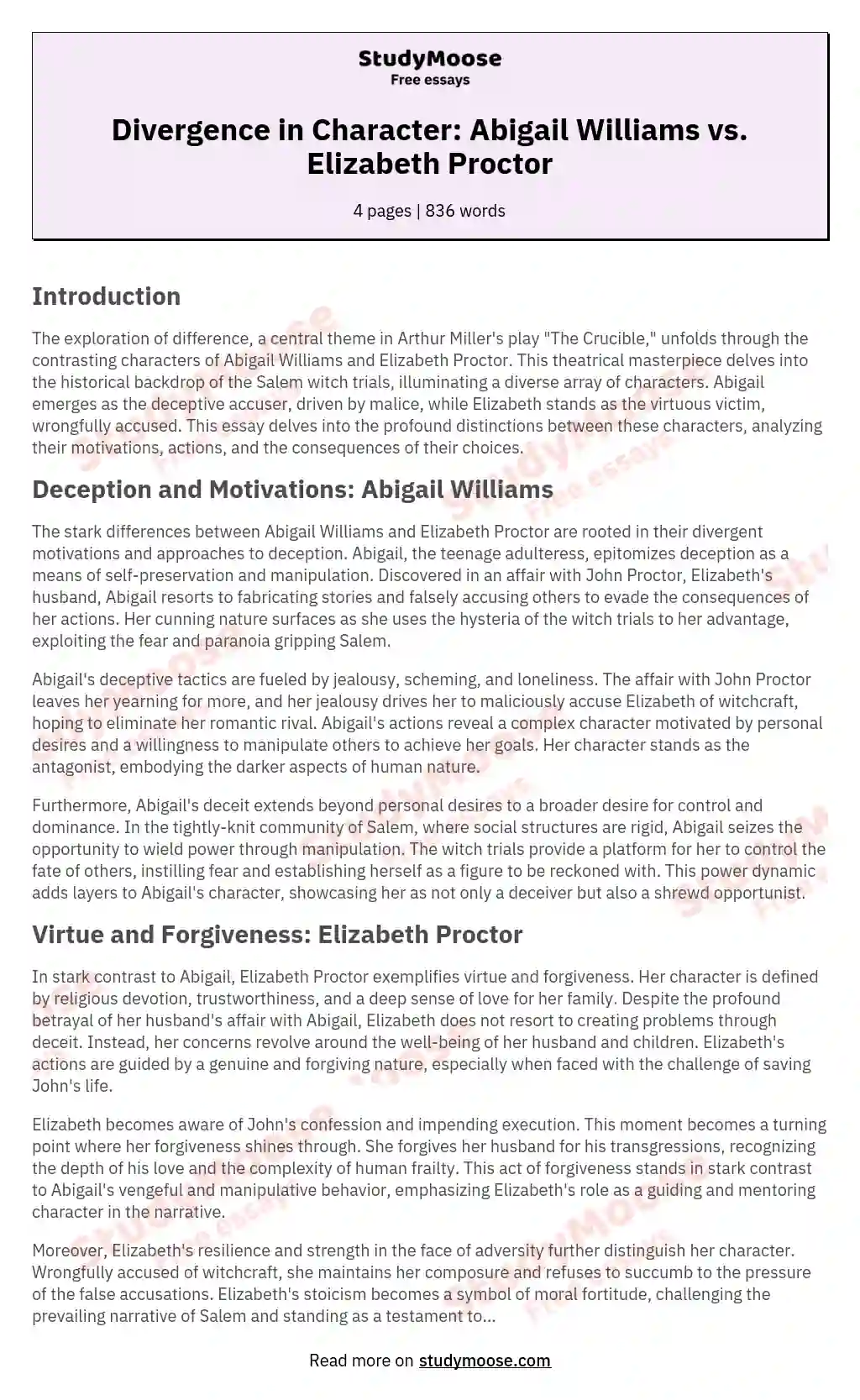 Love over Lust: Elizabeth Proctor vs. Abigail Williams