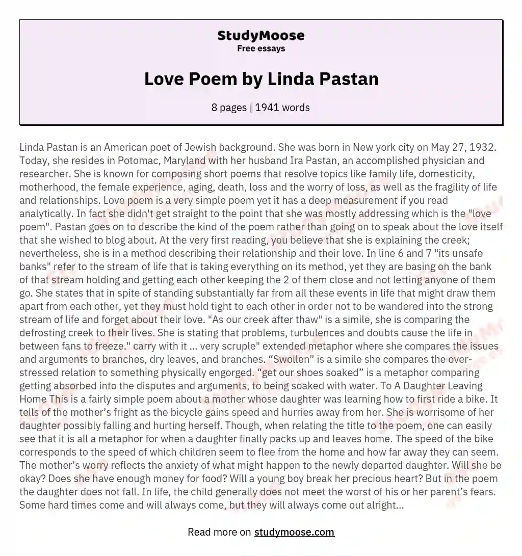 Love Poem by Linda Pastan essay