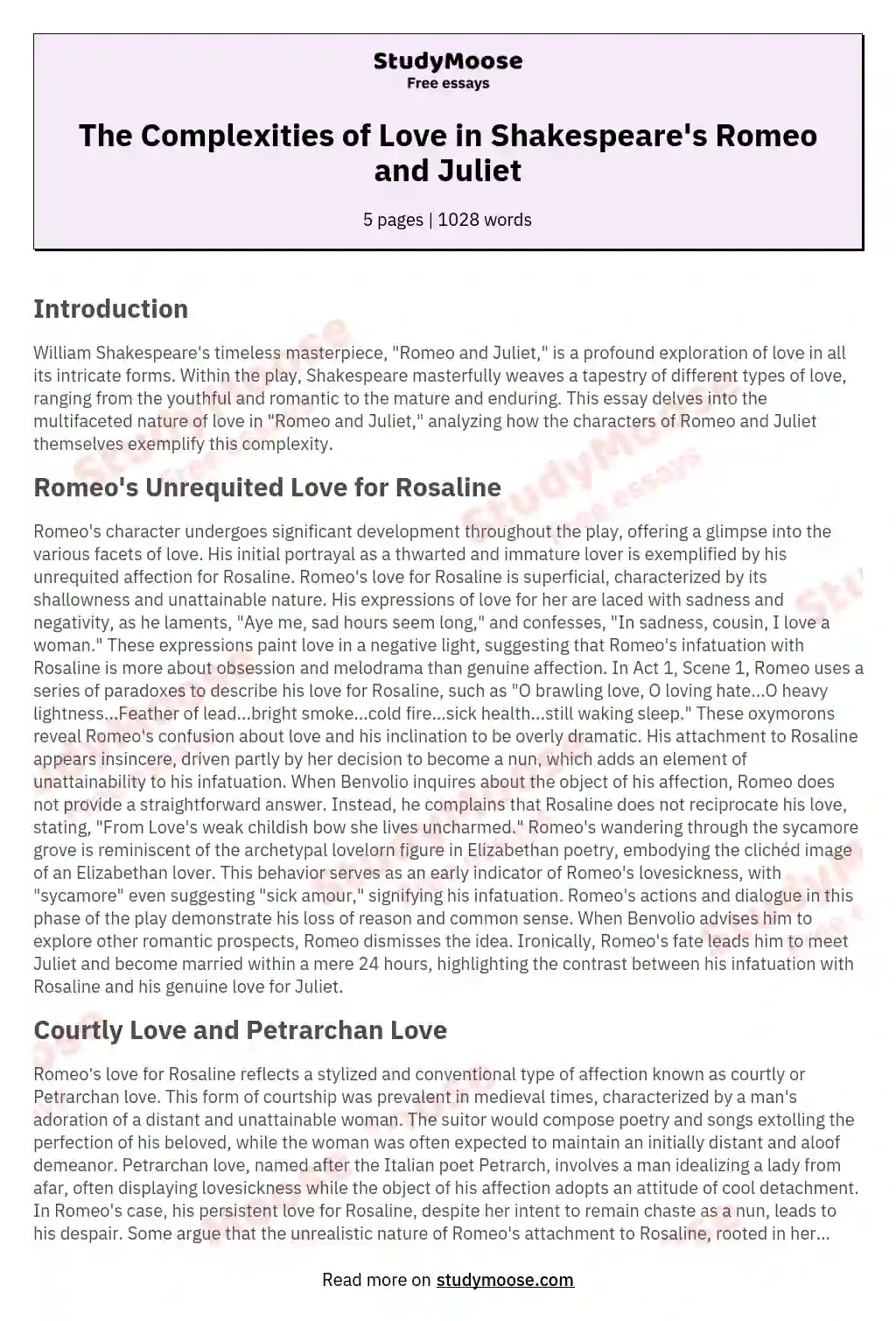 The Complexities of Love in Shakespeare's Romeo and Juliet essay