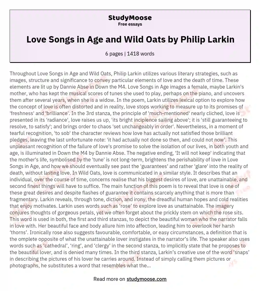 Love Songs in Age and Wild Oats by Philip Larkin essay