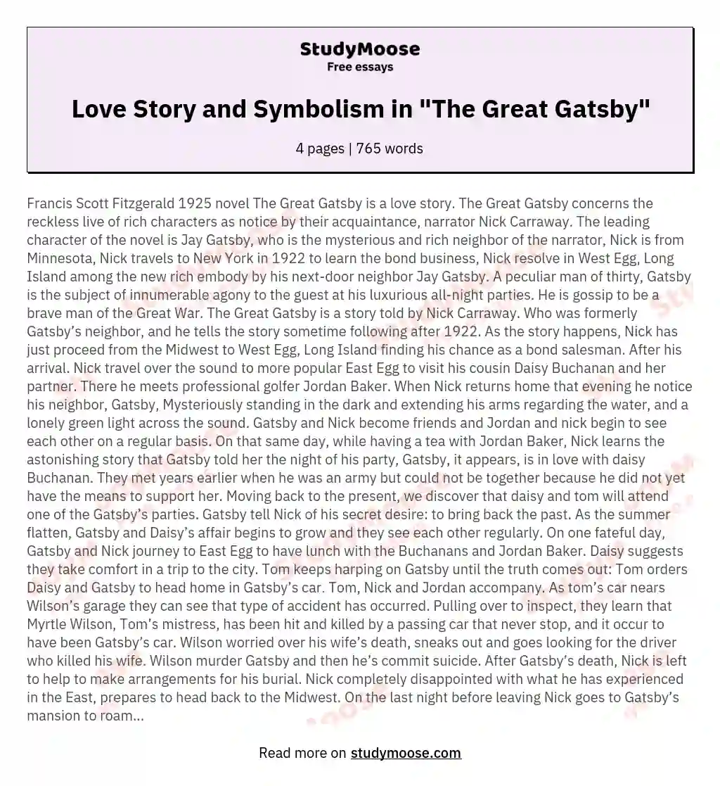 Love Story and Symbolism in "The Great Gatsby"
