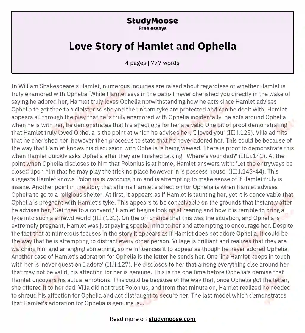 Love Story of Hamlet and Ophelia