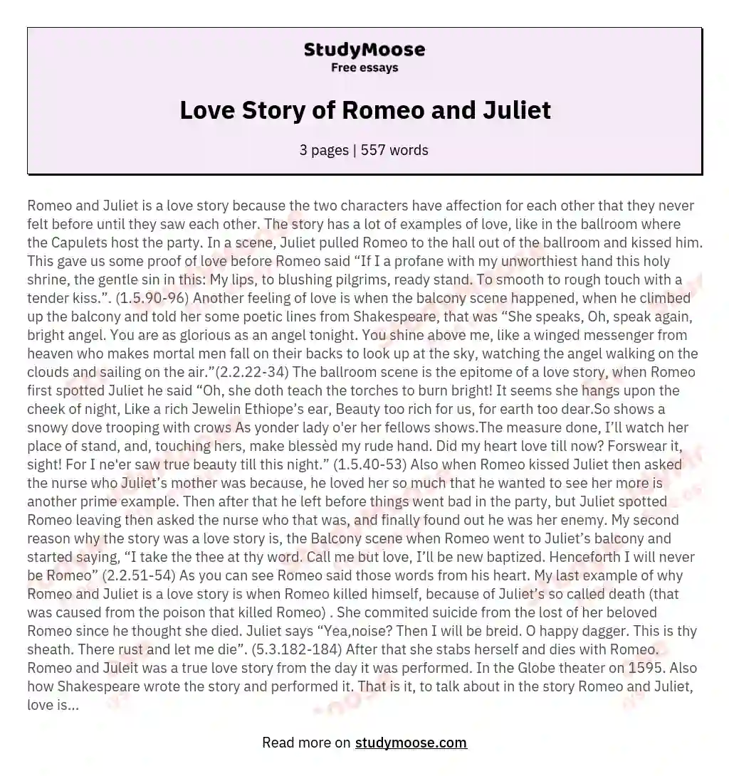 essay about the love of romeo and juliet