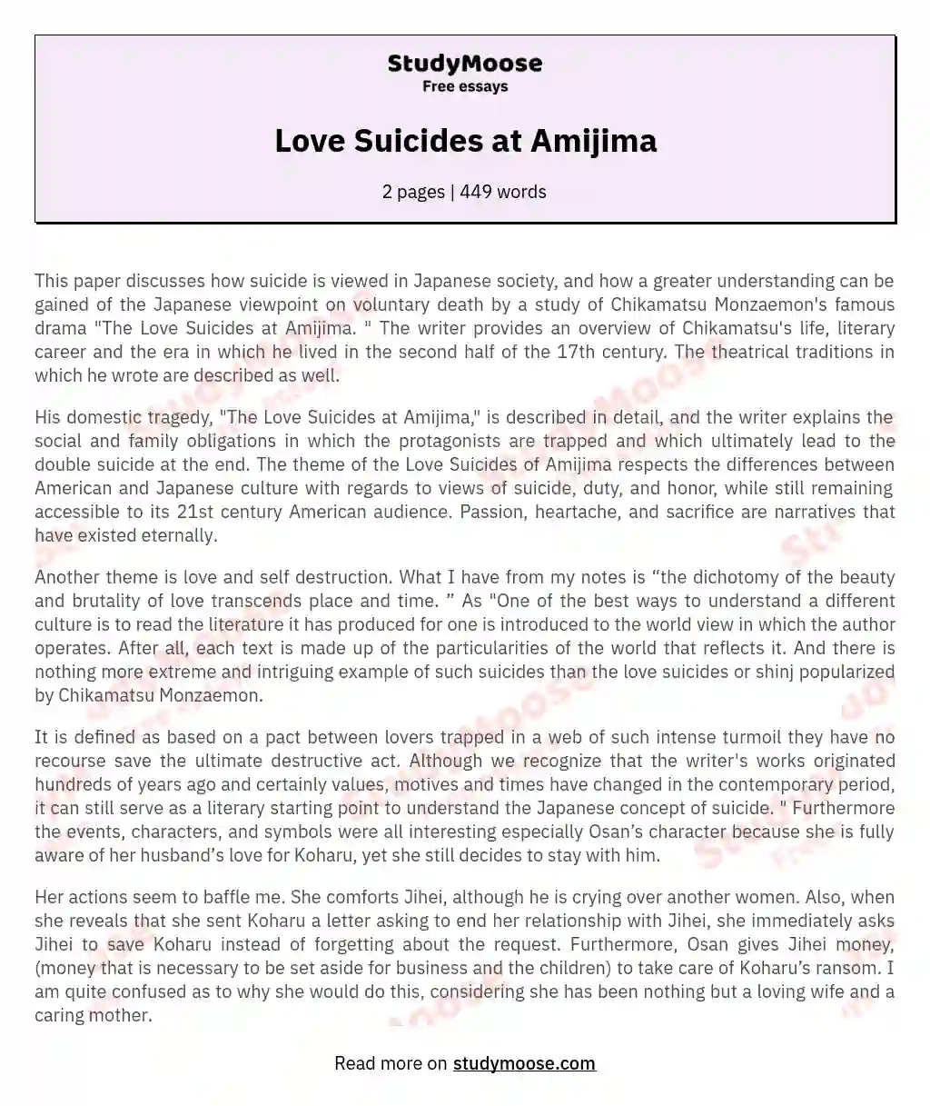 Love Suicides at Amijima essay