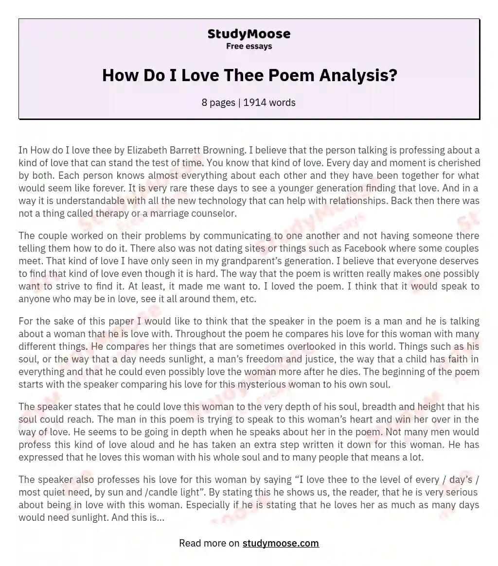 How Do I Love Thee Poem Analysis? essay