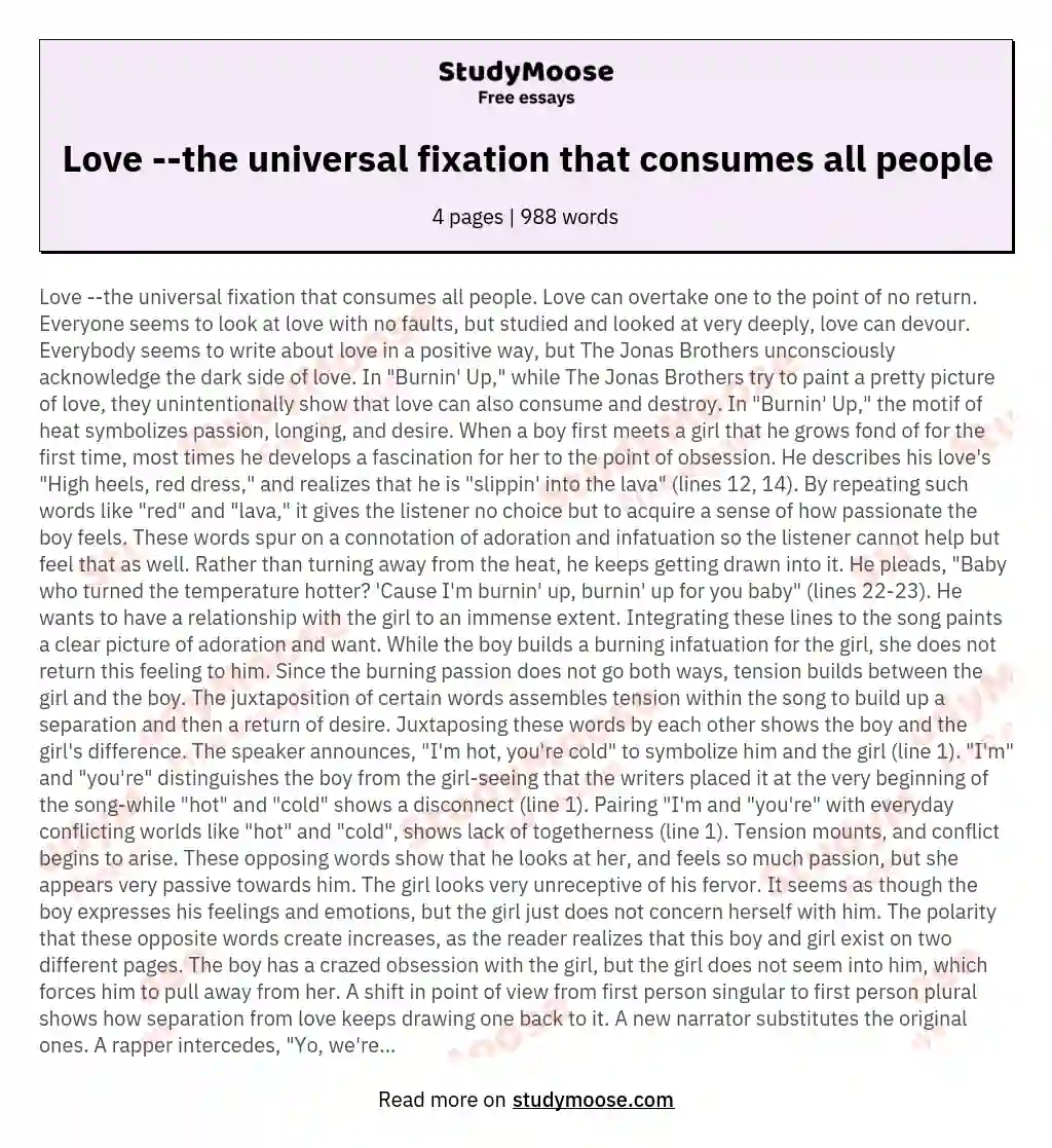 Love --the universal fixation that consumes all people