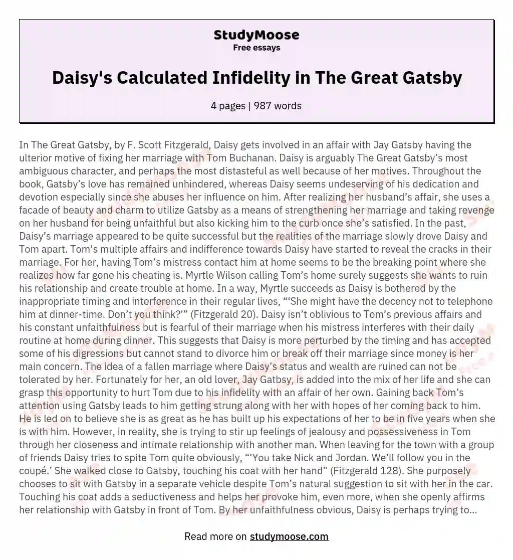 Daisy's Calculated Infidelity in The Great Gatsby essay
