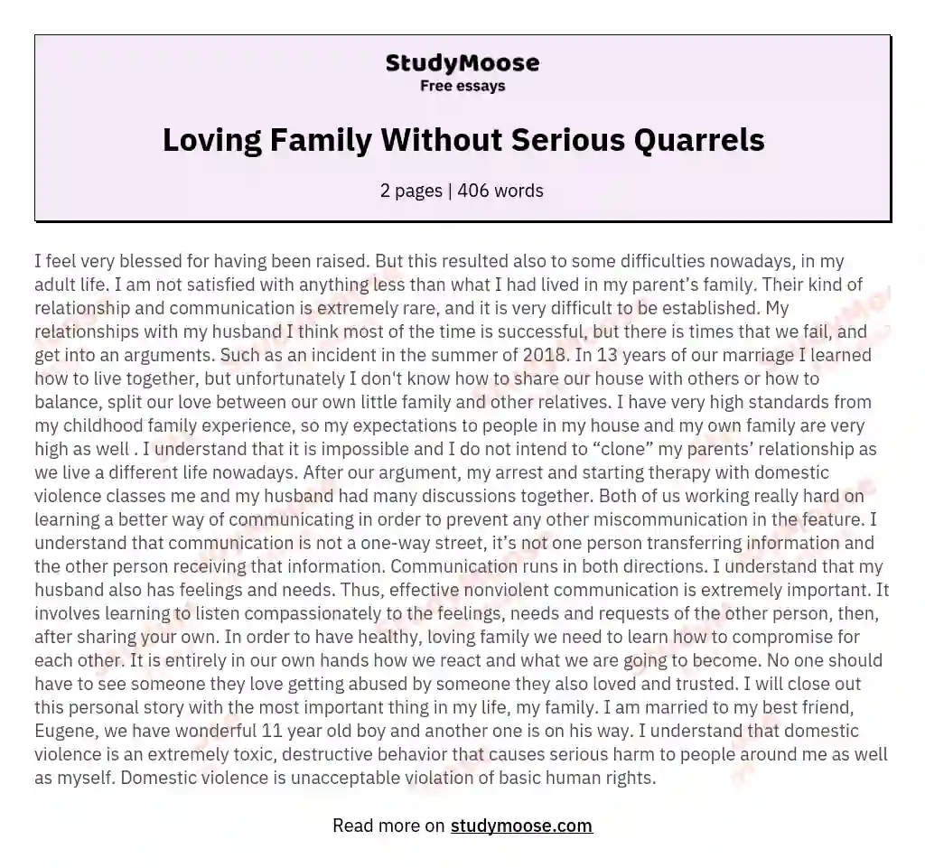 Loving Family Without Serious Quarrels essay