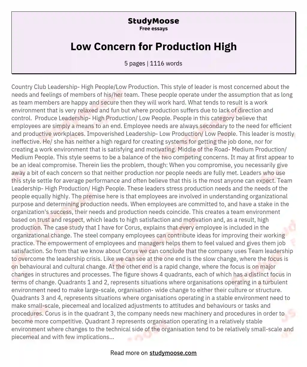 Low Concern for Production High essay