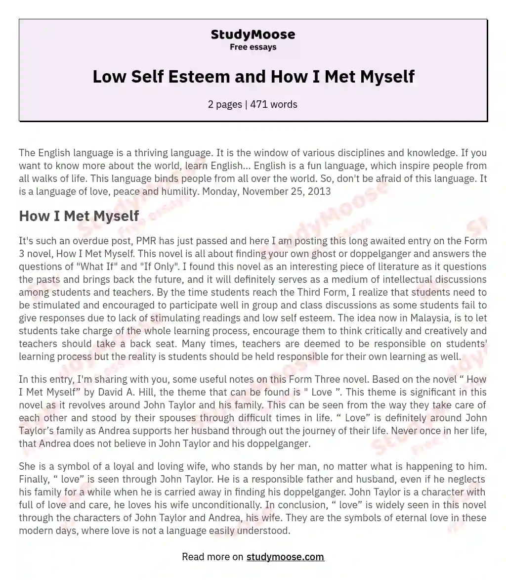 Low Self Esteem and How I Met Myself