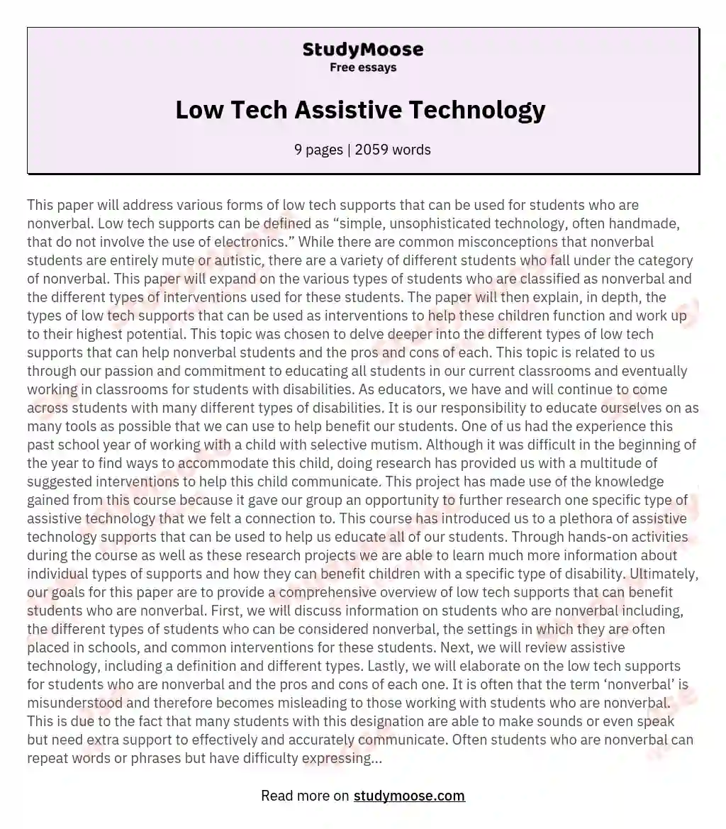 Low Tech Assistive Technology 