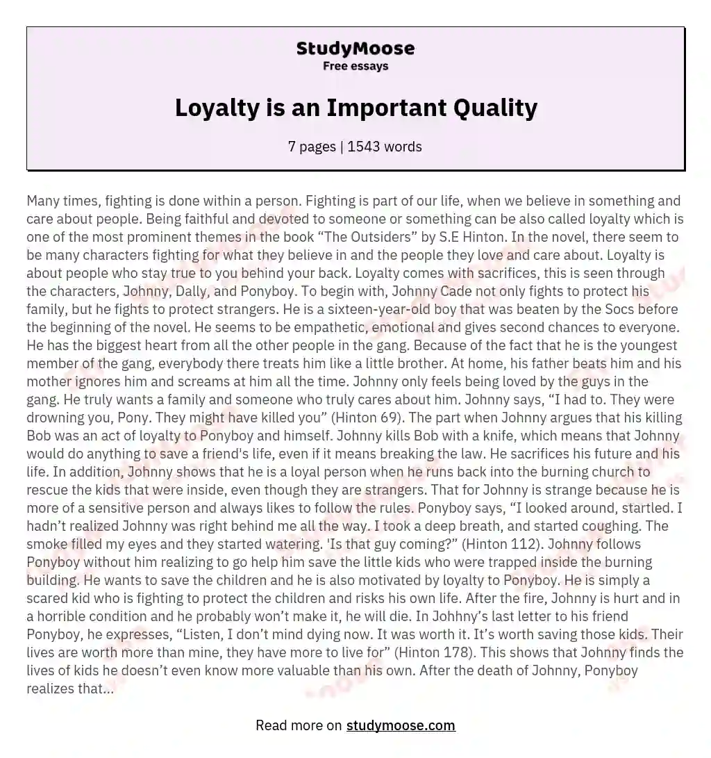 Loyalty is an Important Quality essay