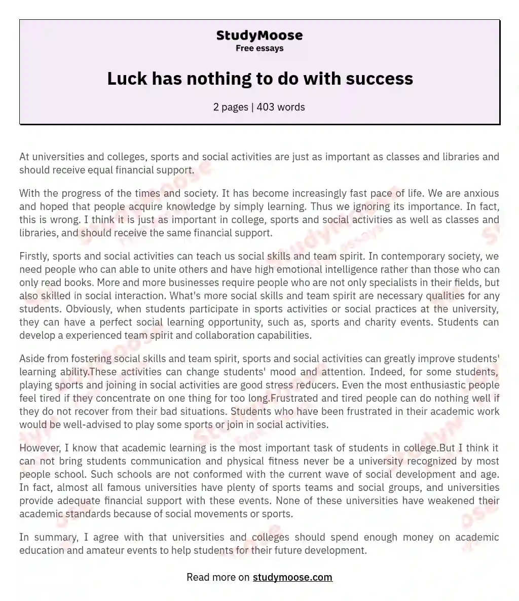 Luck has nothing to do with success essay