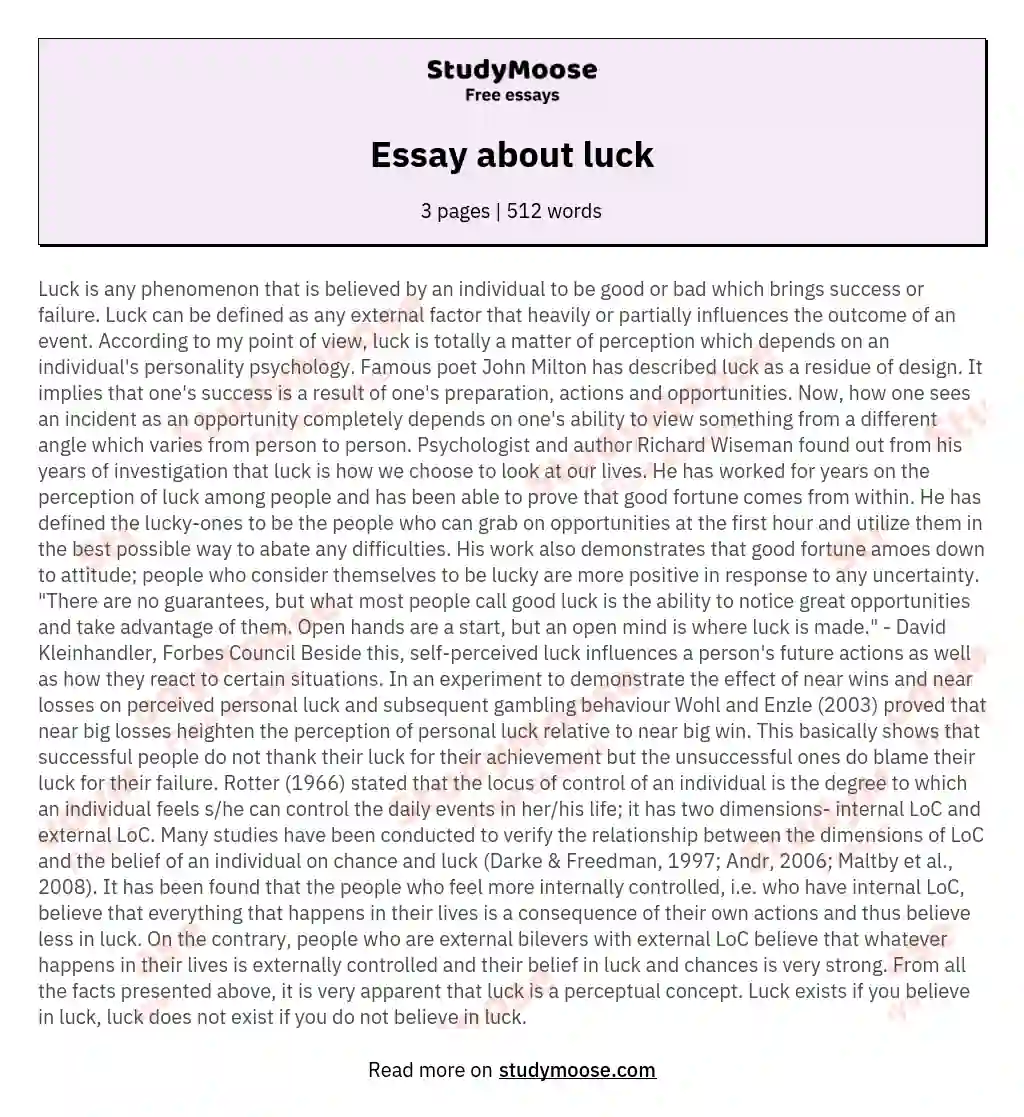 Essay about luck essay