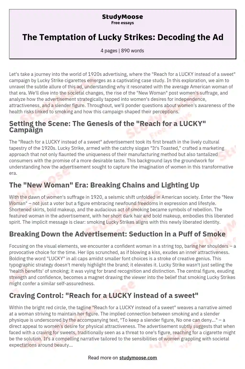 The Temptation of Lucky Strikes: Decoding the Ad essay