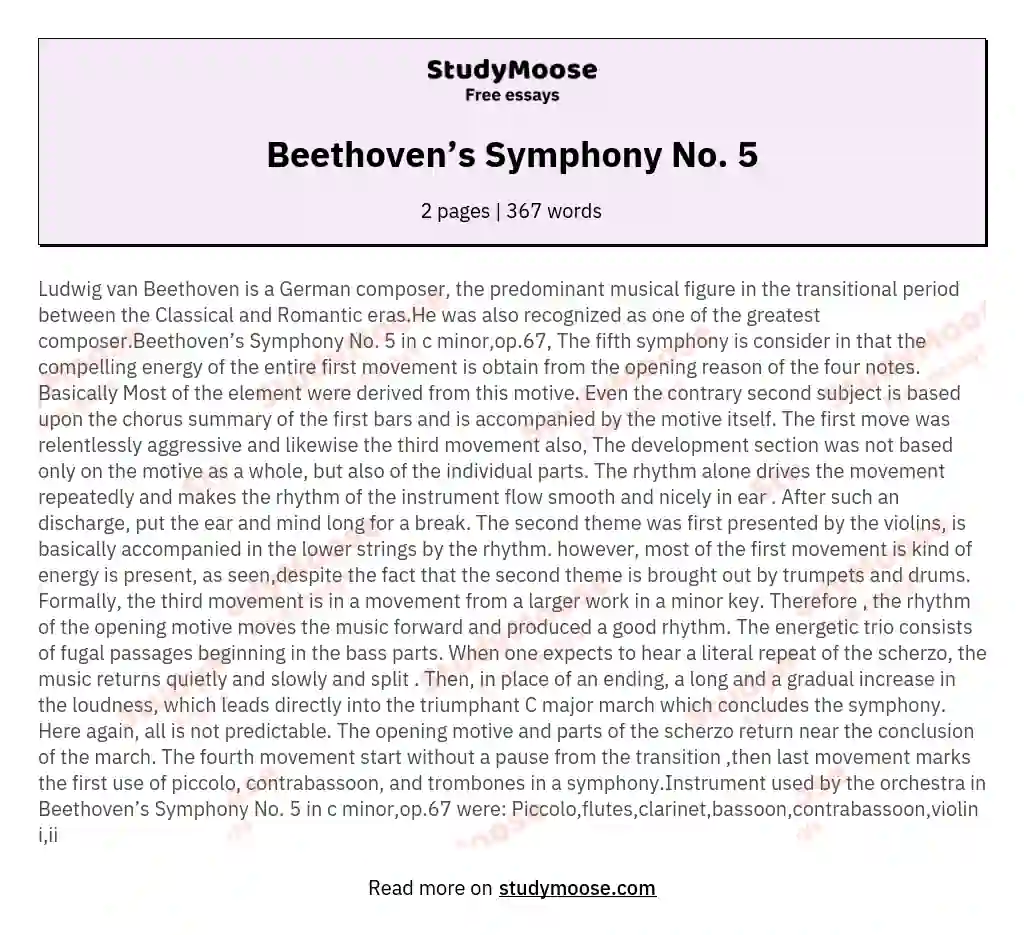 Beethoven’s Symphony No. 5 essay