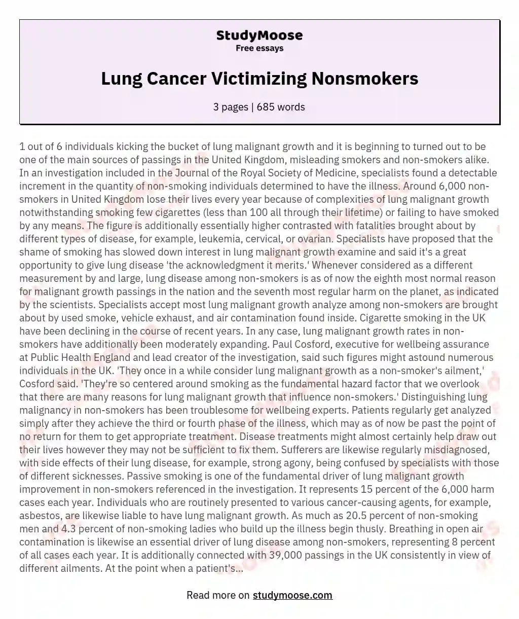 Lung Cancer Victimizing Nonsmokers essay
