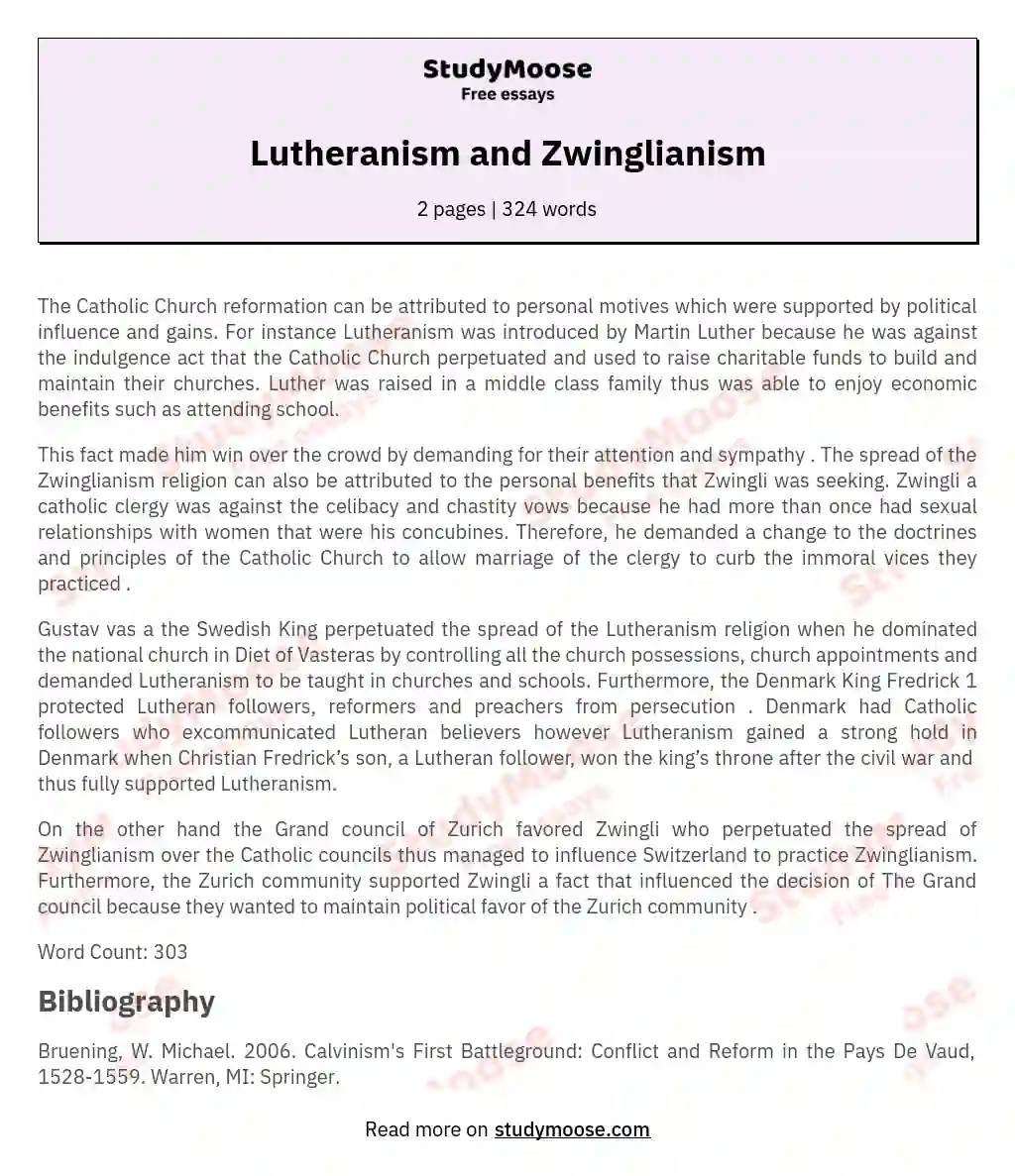 Lutheranism and Zwinglianism essay