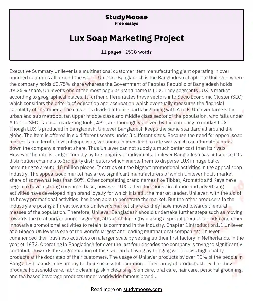Lux Soap Marketing Project