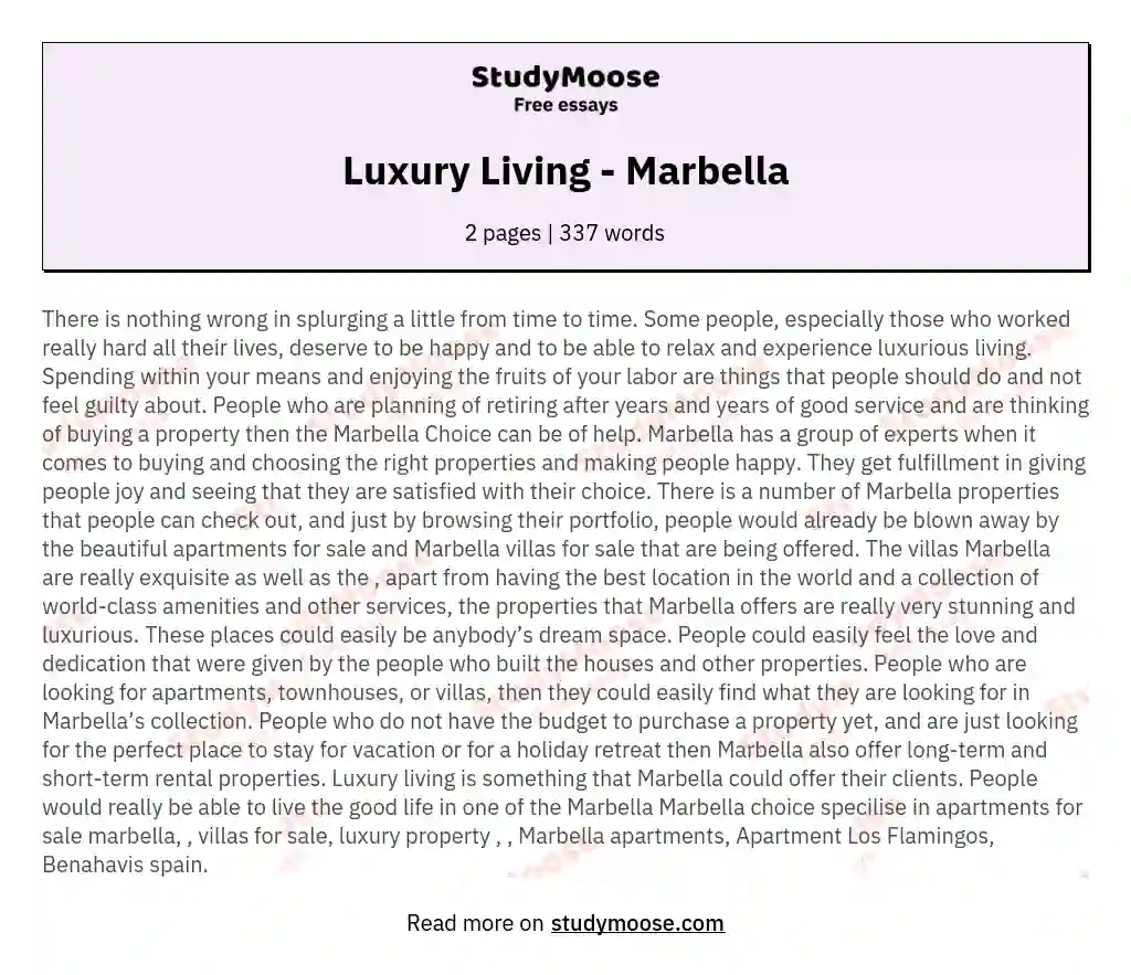 Luxury Living - Marbella essay