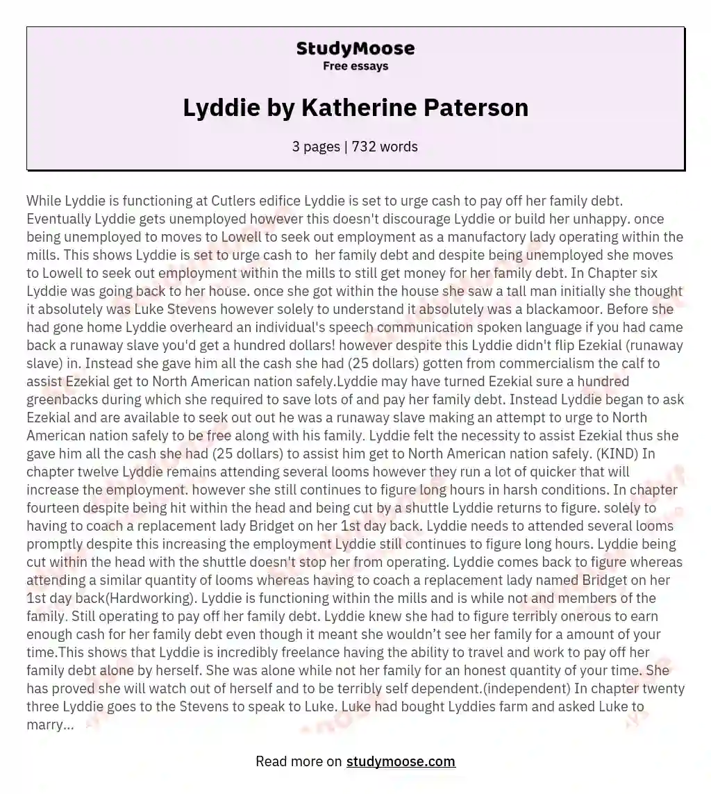 Lyddie by Katherine Paterson essay