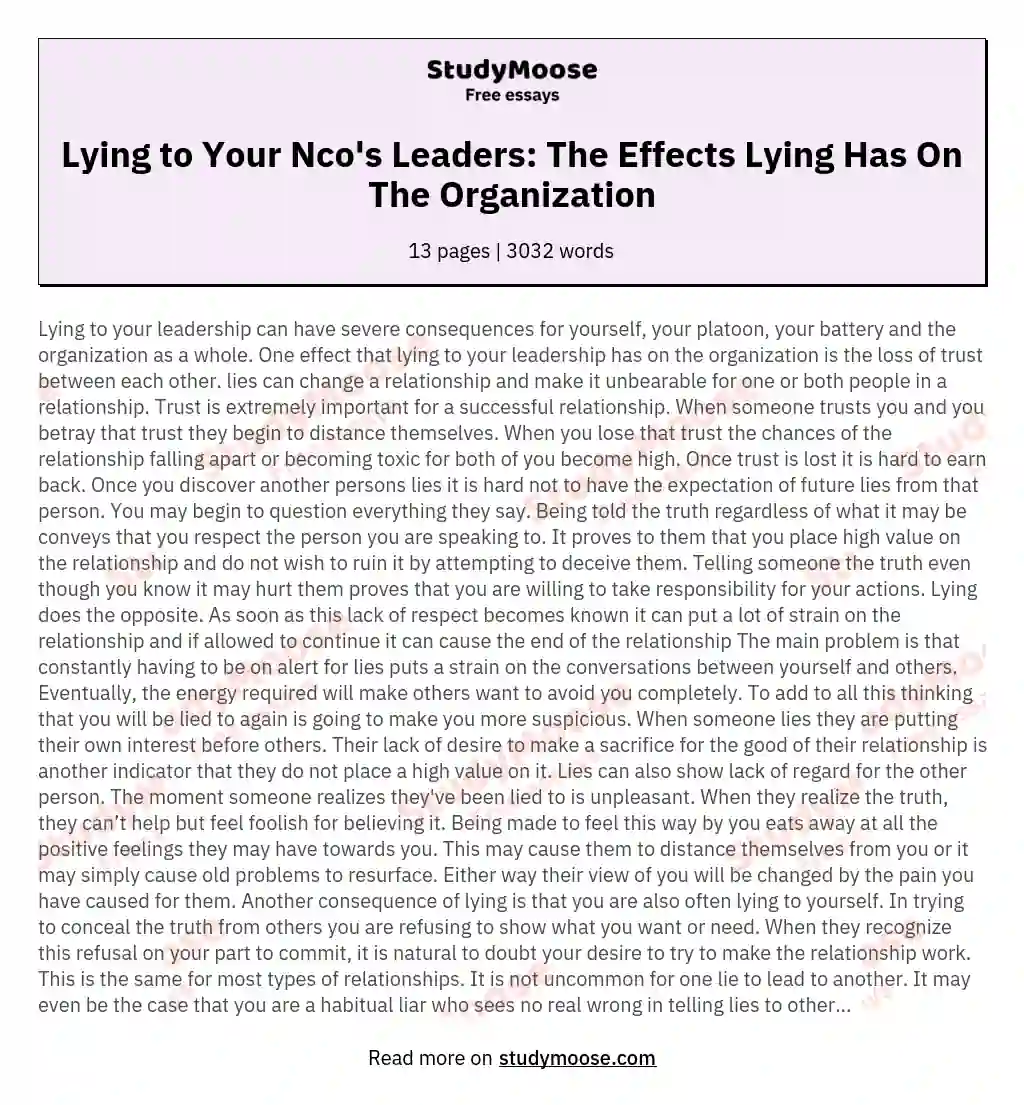 Lying to Your Nco's Leaders: The Effects Lying Has On The Organization