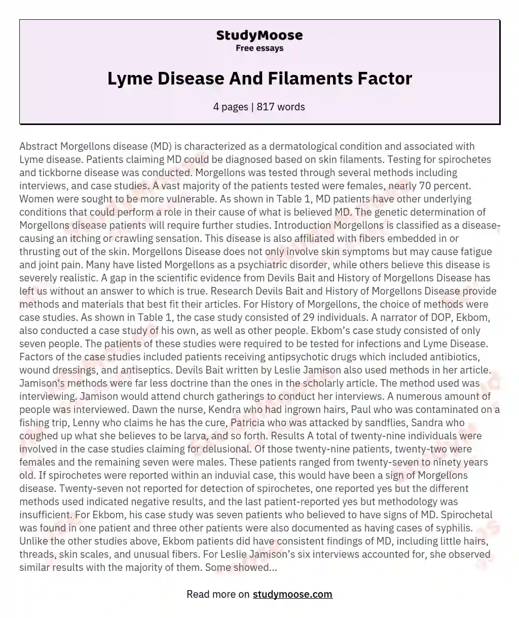 Lyme Disease And Filaments Factor essay
