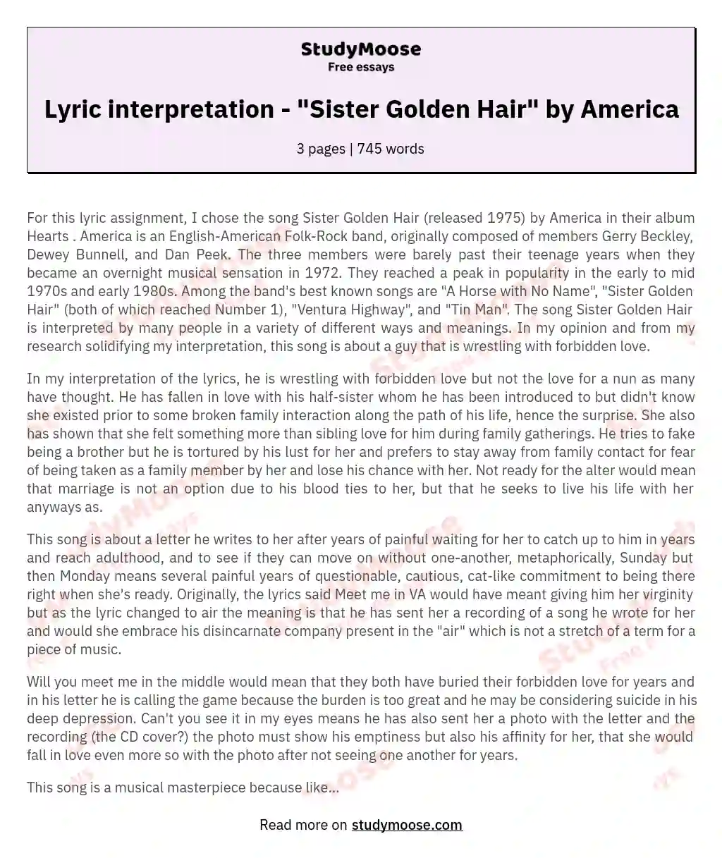 Unveiling the Enigmatic "Sister Golden Hair": A Musical Odyssey essay