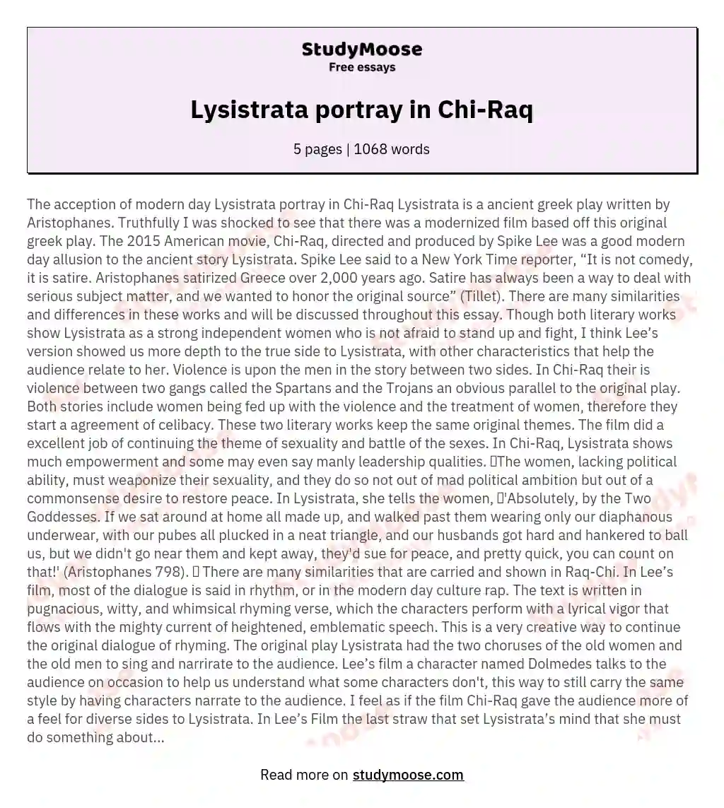 Lysistrata portray in Chi-Raq essay