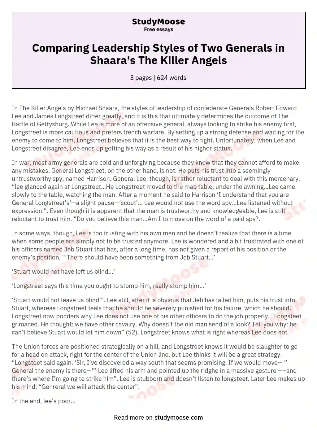 Comparing Leadership Styles of Two Generals in Shaara's The Killer Angels