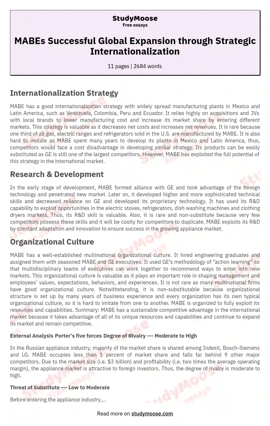 MABEs Successful Global Expansion through Strategic Internationalization essay