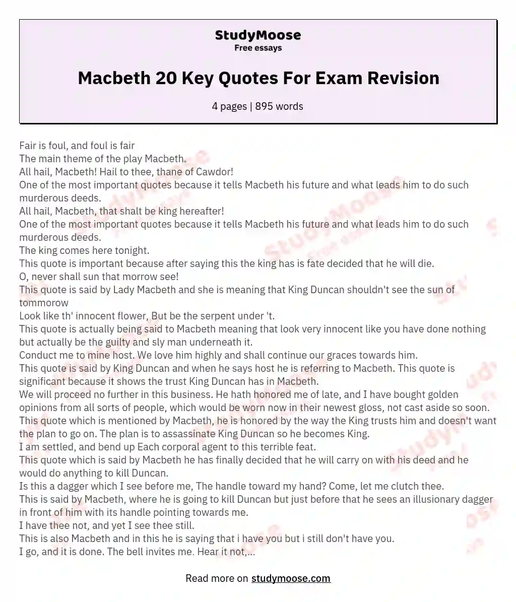Macbeth 20 Key Quotes For Exam Revision
