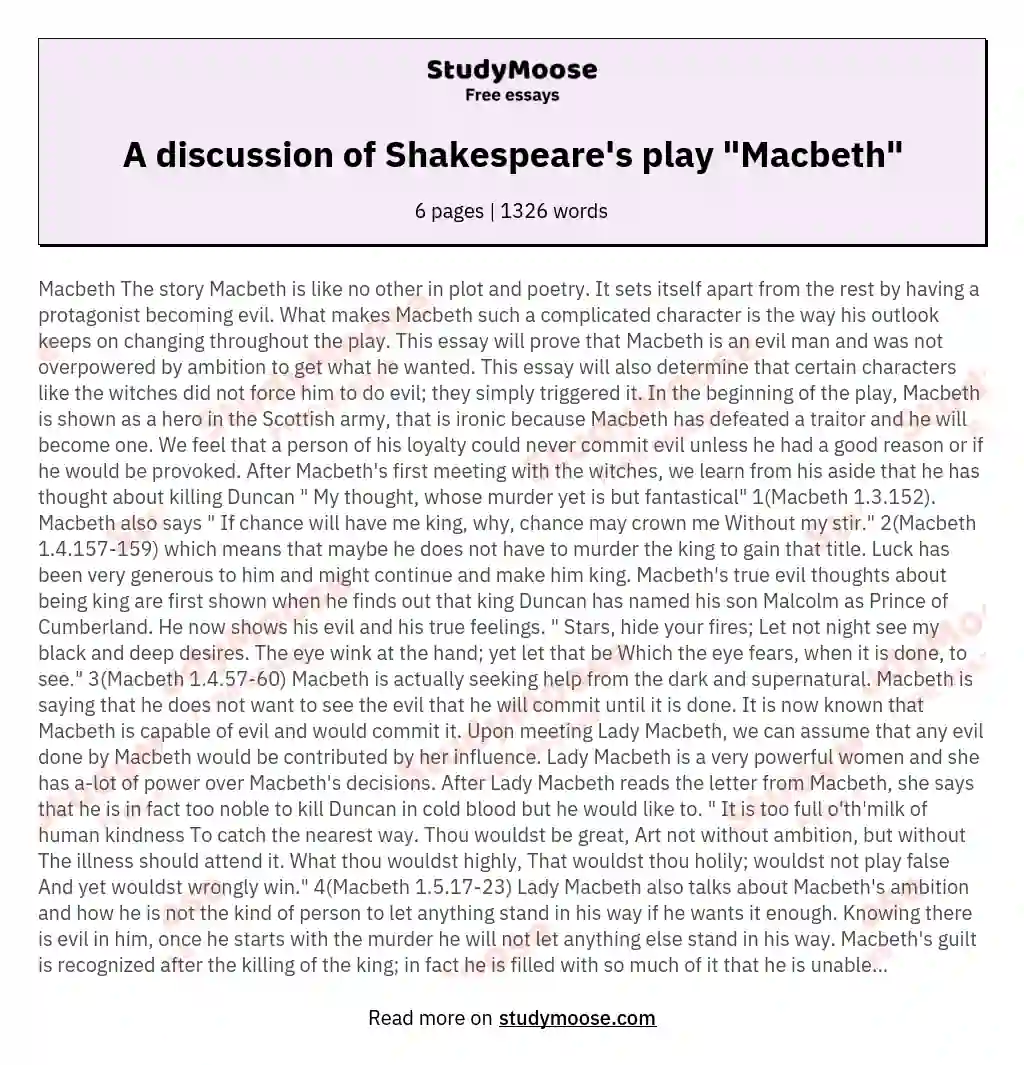 A discussion of Shakespeare's play "Macbeth"