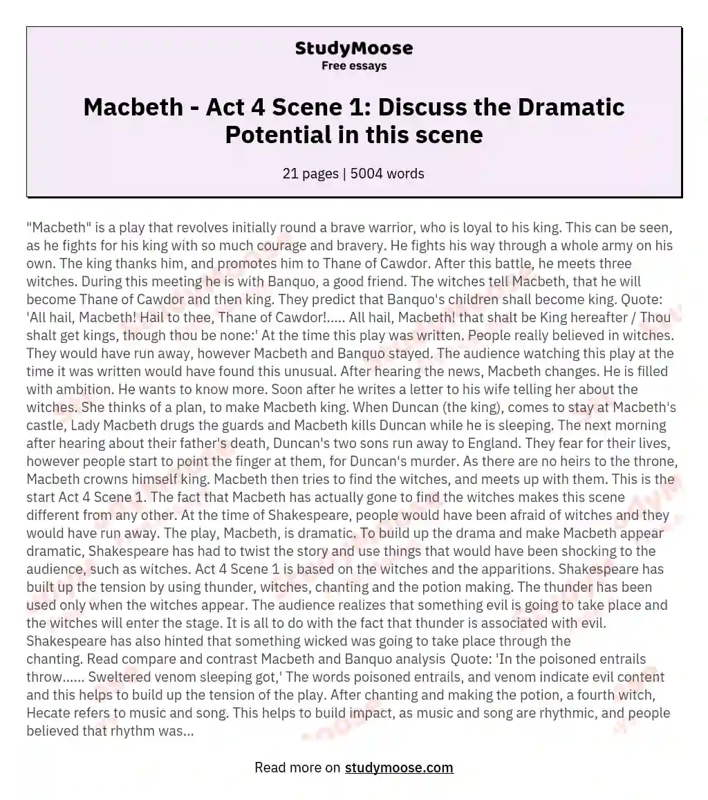 Macbeth - Act 4 Scene 1: Discuss the Dramatic Potential in this scene