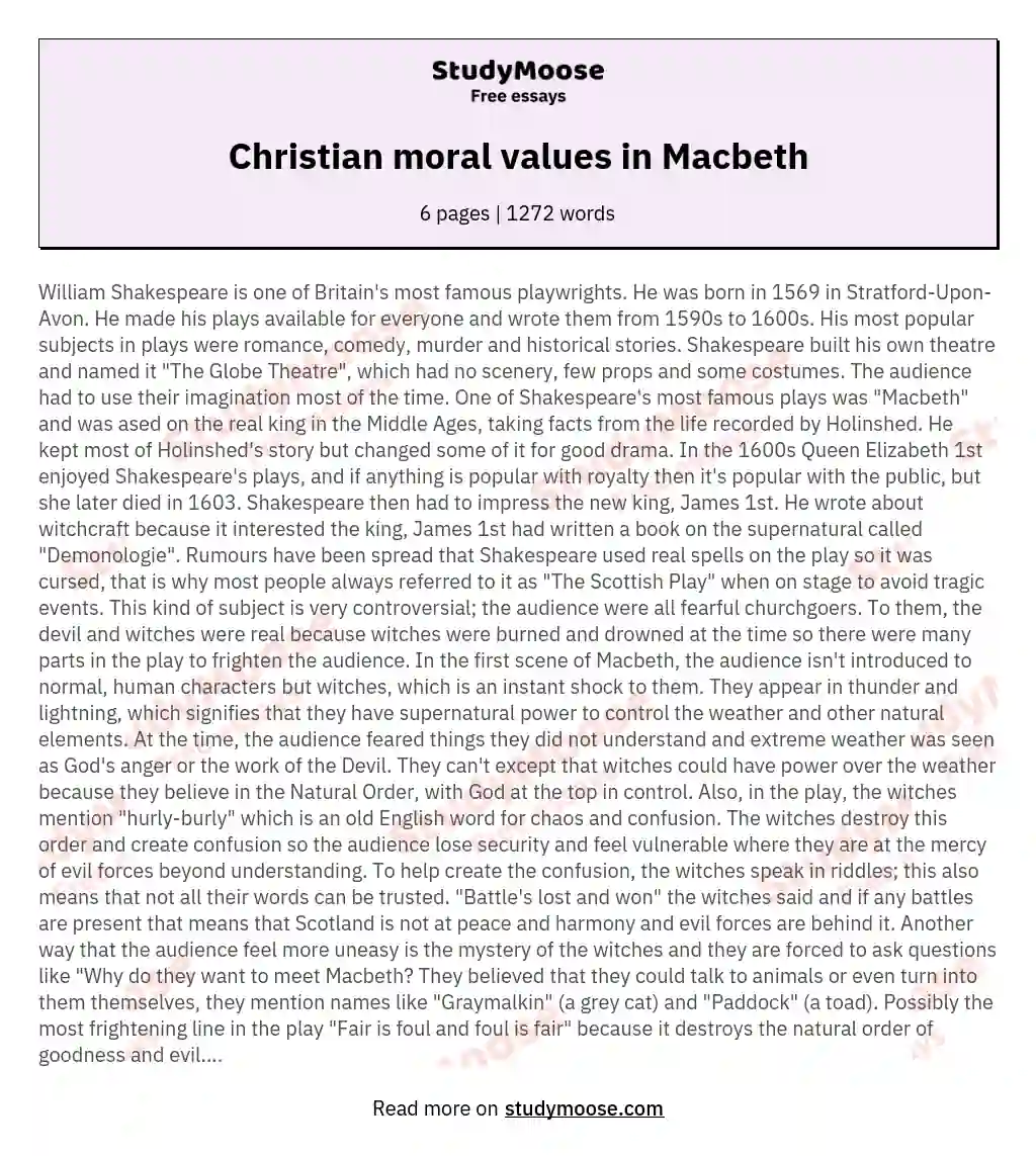 Christian moral values in Macbeth