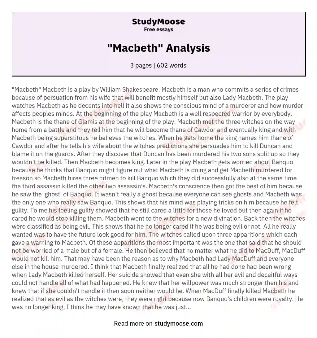 "Macbeth" Analysis