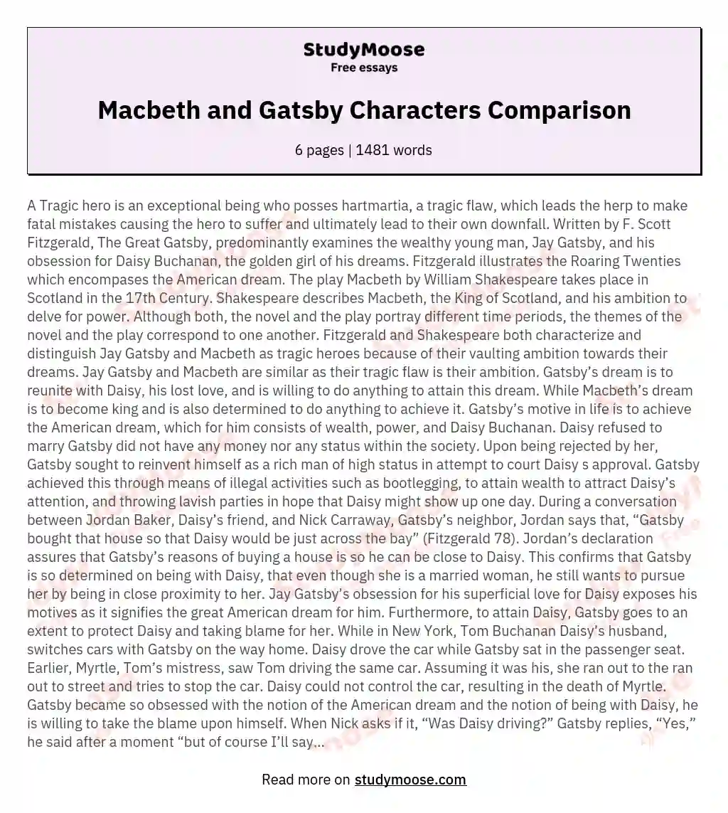 Macbeth and Gatsby Characters Comparison