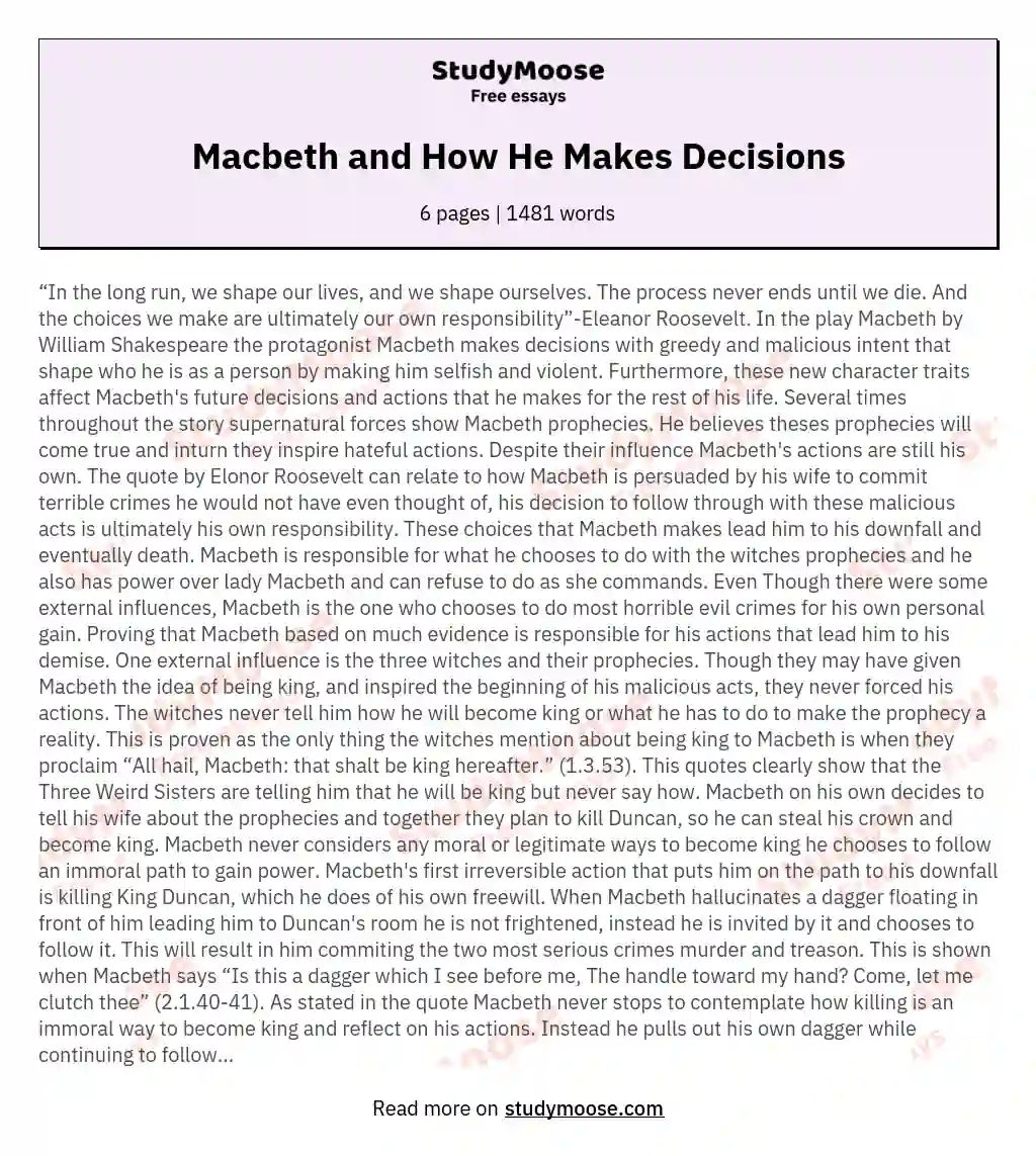 Macbeth and How He Makes Decisions