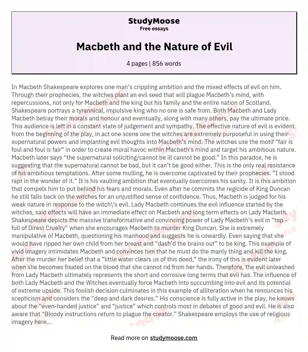 Macbeth and the Nature of Evil