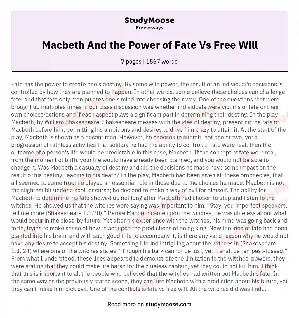 Macbeth And the Power of Fate Vs Free Will