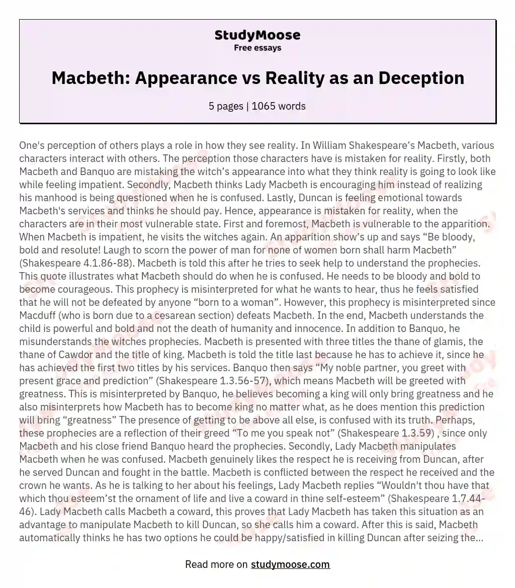 appearance vs reality macbeth essay question