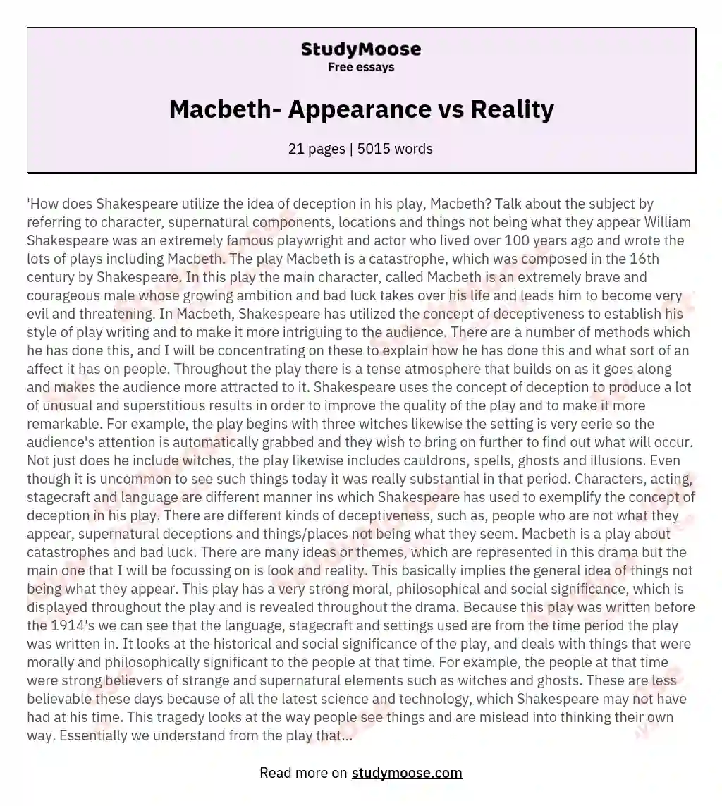 appearance vs reality macbeth essay introduction
